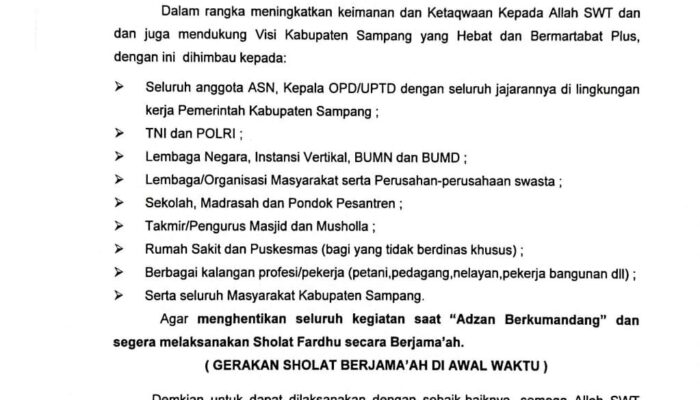 Pemkab Sampang Terbitkan SE Salat Berjemaah untuk ASN TNI dan Polri