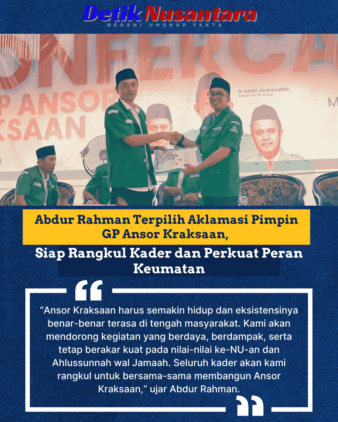 Abdur Rahman Terpilih Aklamasi Pimpin GP Ansor Kraksaan, Siap Rangkul Kader dan Perkuat Peran Keumatan