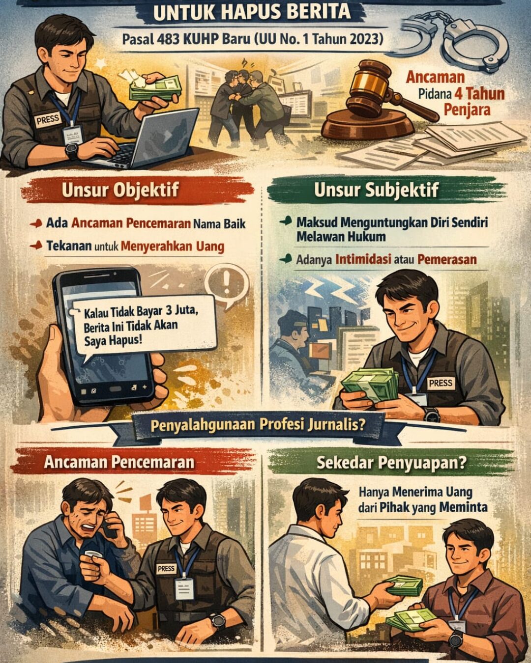 Dilema Delik Pengancaman: Bedah Unsur Pasal 483 KUHP dalam Transaksi ‘Take Down’ Berita oleh Oknum Jurnalis