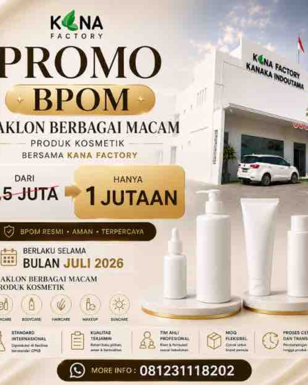 Promo BPOM Maklon Kosmetik Kana Factory Mulai Rp1 Jutaan, Berlaku Sepanjang Juli 2026