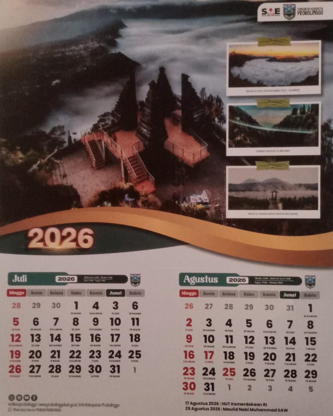 Kalender Resmi Pemkab Probolinggo 2026 Diduga Salah Cetak, Penomoran Tanggal Bulan Juli Menuai Sorotan