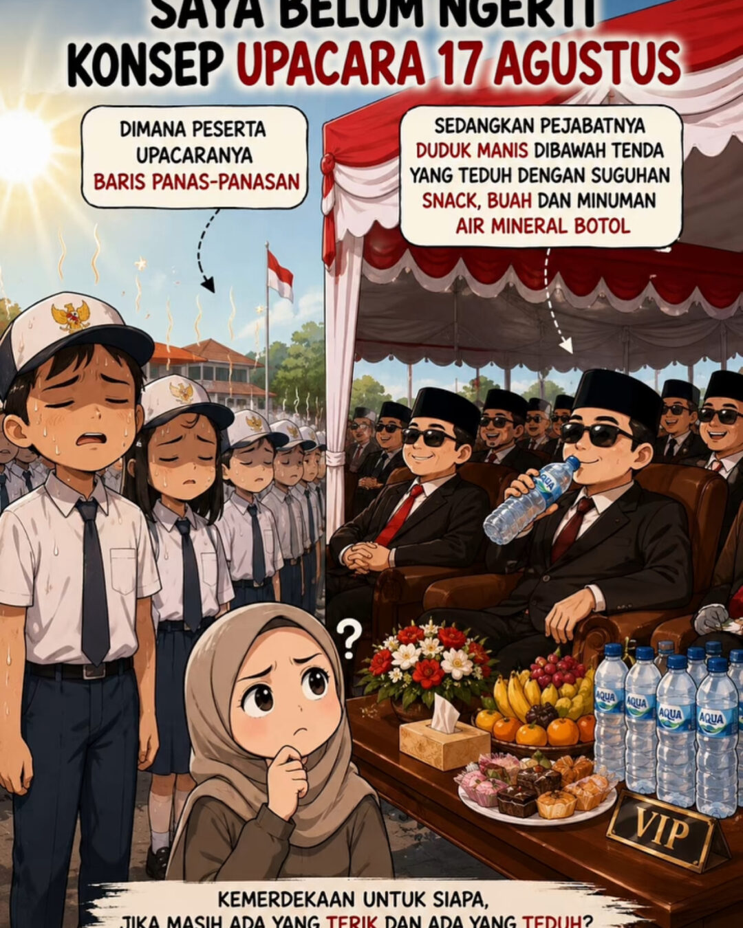 Viral Kritik Konsep Upacara 17 Agustus, Soroti Perbedaan Fasilitas Peserta dan Pejabat